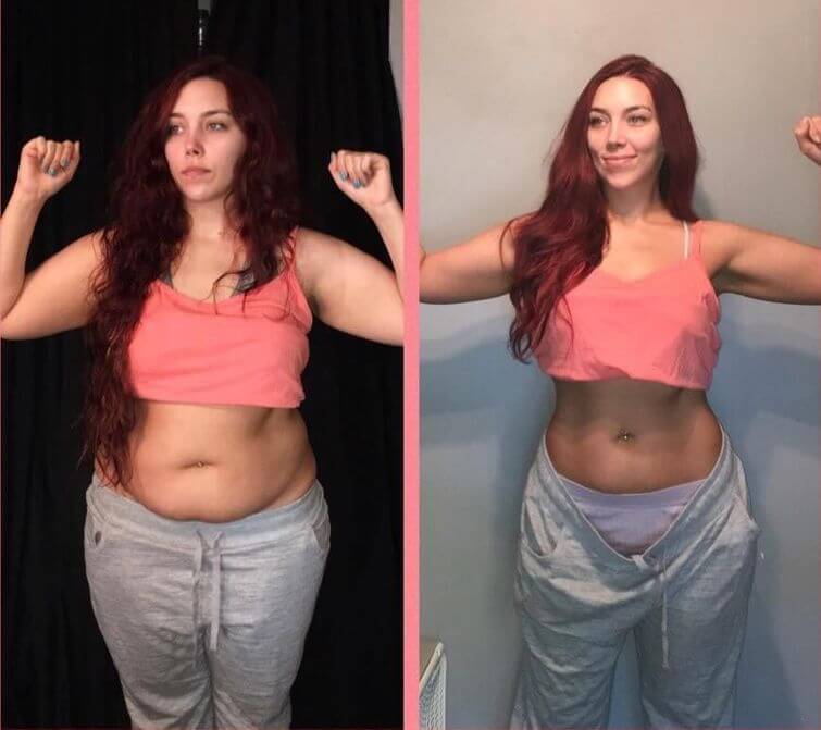 mosolygó nő lapos hassal fogyás után